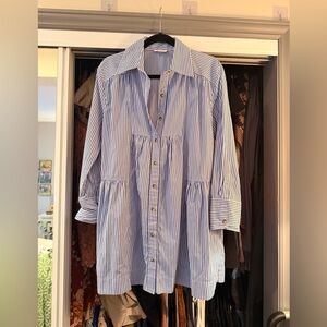 Elan Blue and White Striped Button-Up Shirt